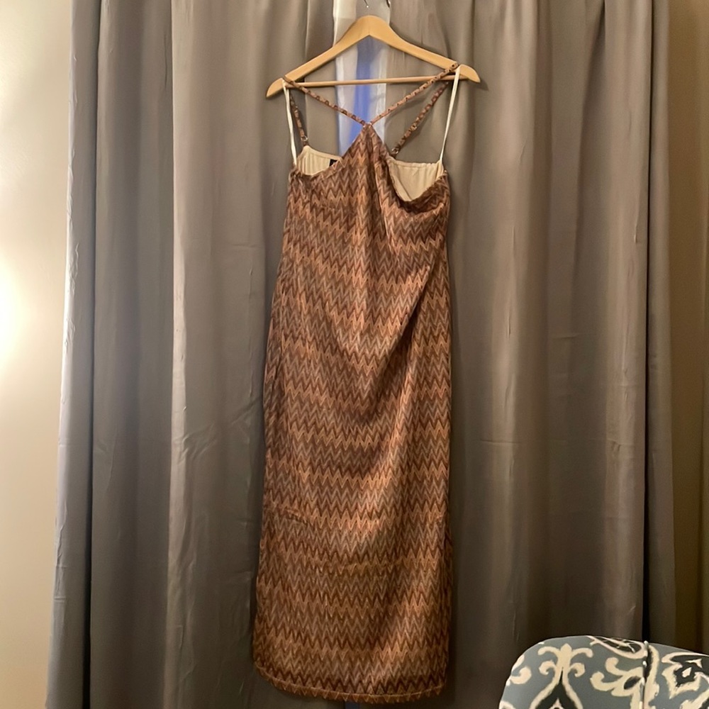 Crochet Chevron-Print Midi Dress; Size: 14; Color: Red/Browns Multi